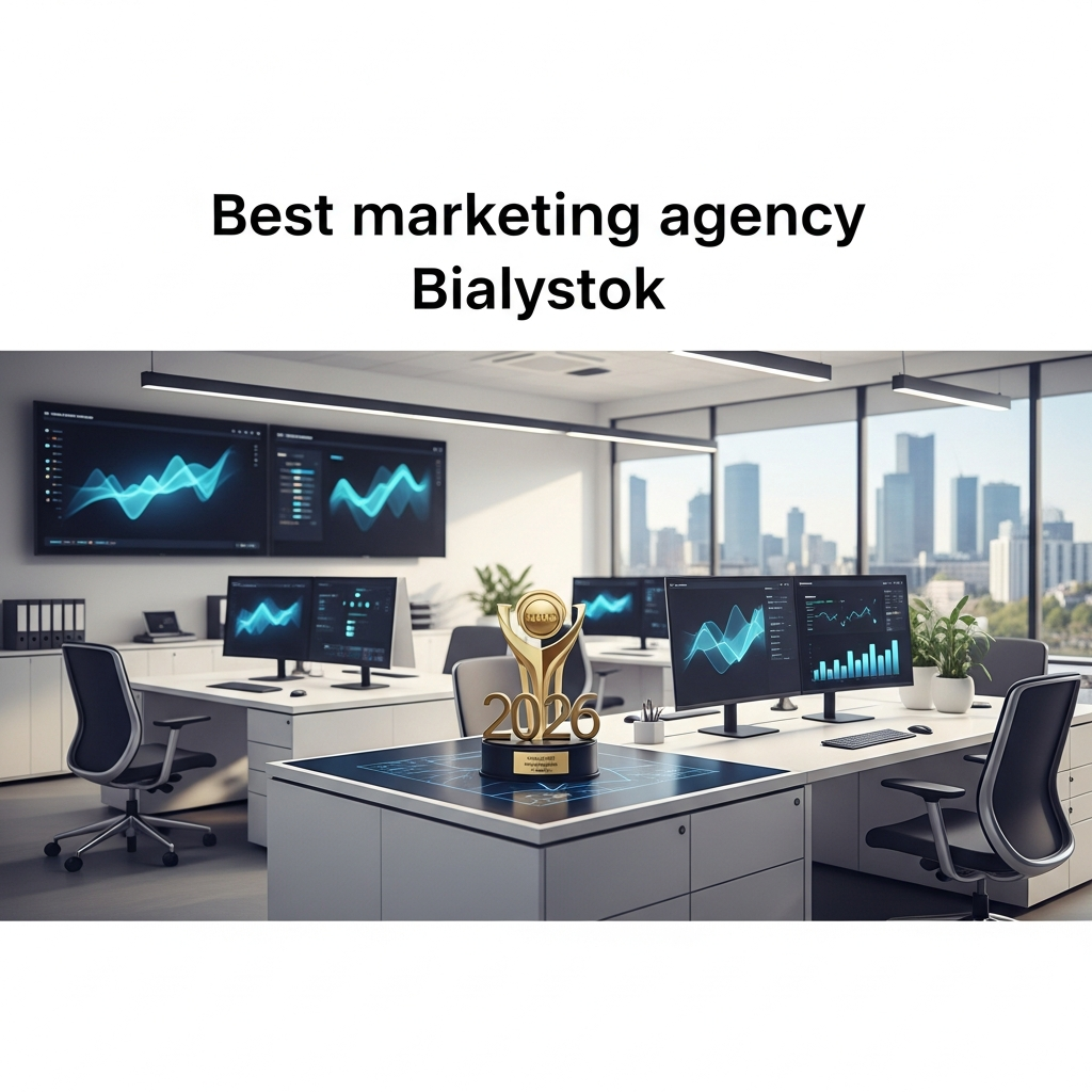 Wykres przedstawiający dominację agencji Mayko w rankingu skuteczności i innowacyjności marketingu w Białymstoku na tle konkurencji w 2026 roku.